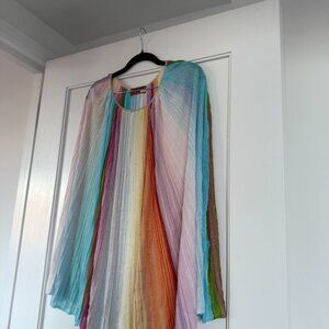 Missoni Knit Kaftan Dress Beach Cover-Up Rainbow Striped Plisse Round Neck Small